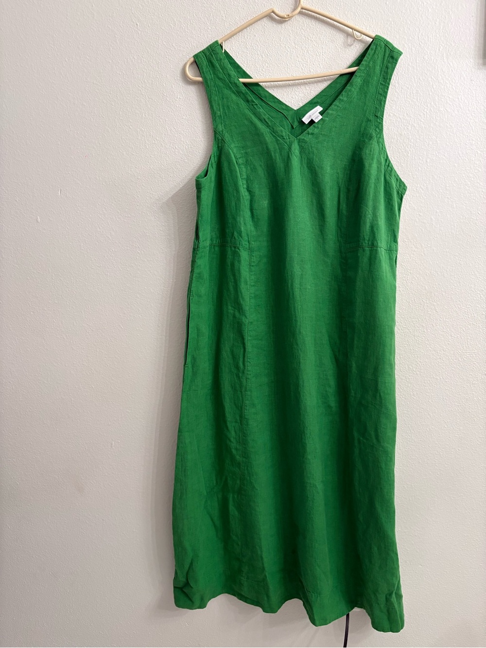 J. Jill Love Linen V-Neck Midi Dress Sleeveless Green Size L